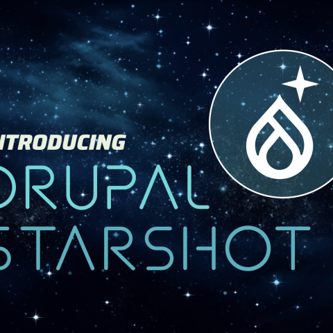 Sobre fondo de estrellas el texto "Drupal Startshot"