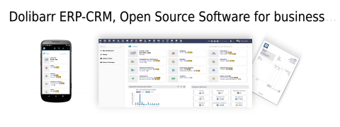 Imagen de la interfaz de Dolibarr, tanto de escritorio como dispositivo móvil