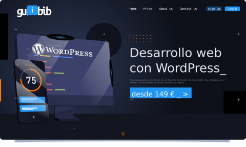 Ilustración del frontpage de una página web con el texto "Desarrollo web con WordPress"