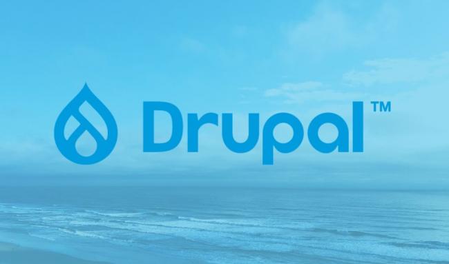 Logo de Drupal 9 con el mar de fondo