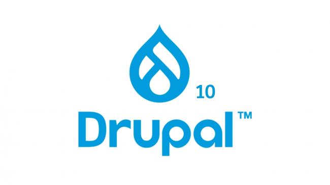 Logotipo de Drupal junto al número 10