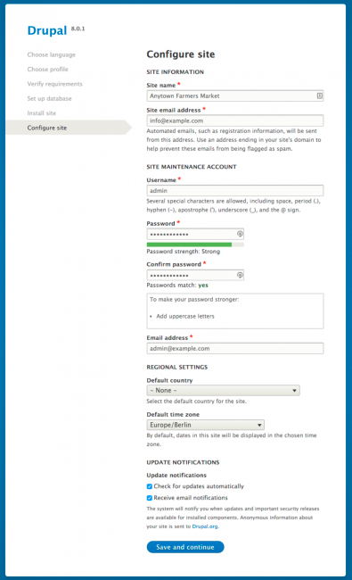 Parámetros de configuración de nuestro sitio en Drupal