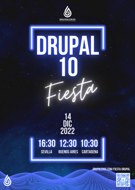 Cartel de la llegada de Drupal 10 organizado por Drupaleros