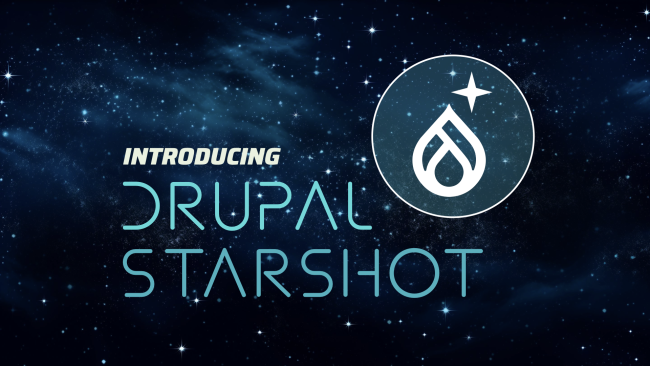 Sobre fondo de estrellas el texto "Drupal Startshot"